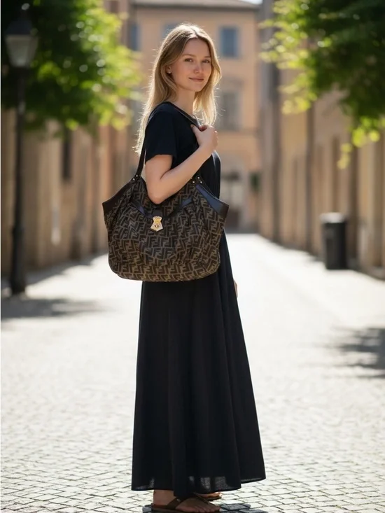 FENDI Zucca Chef Shoulder Bag Brown FF Monogram Hobo & Matching Wallet w/COA - Picture 2 of 13